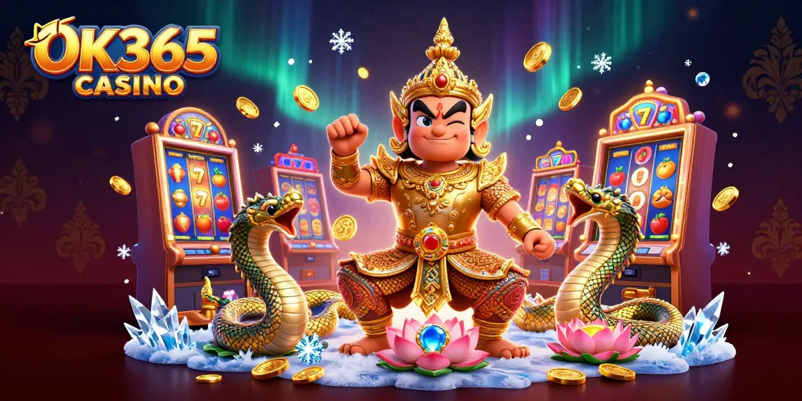 Engage with the thrilling OK365 CASINO atmosphere featuring dynamic slot machines and guardian elements.