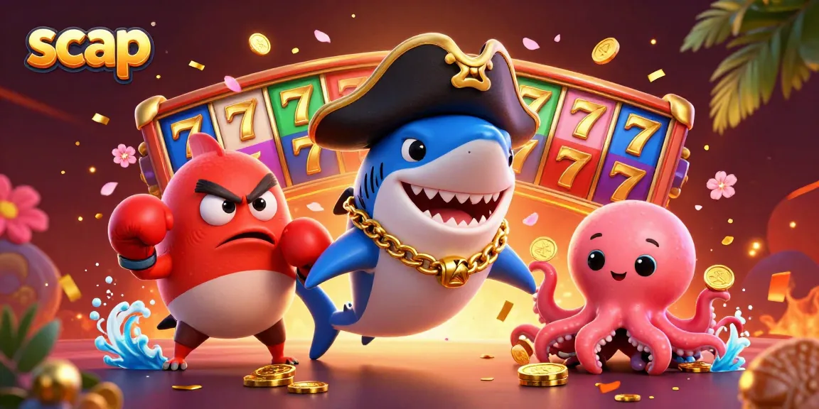 Engage with scap's thrilling 3D casino scene featuring unique characters and vibrant slot games.