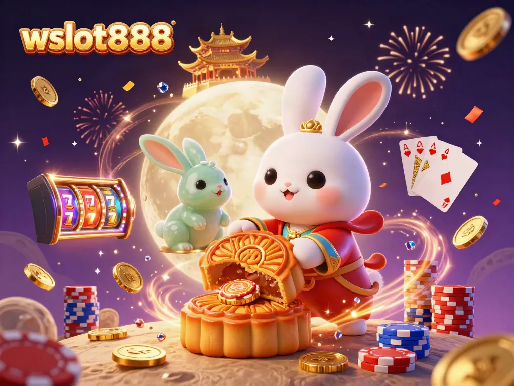 menggambarkan wslot888, kelinci bulan memukul kue bulan, mengungkapkan chip poker di dalamnya