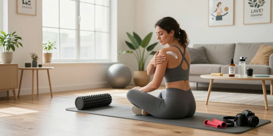 Ministry of Cannabis CBD topical cream in post-workout recovery scene with fitness elements, promoting natural wellness.