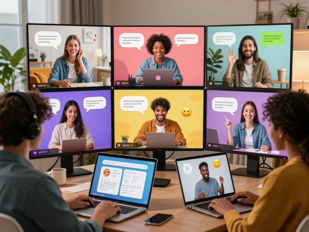 Engaging NSFW AI chat users interacting on a vibrant digital platform, showcasing lively conversations and playful avatars.