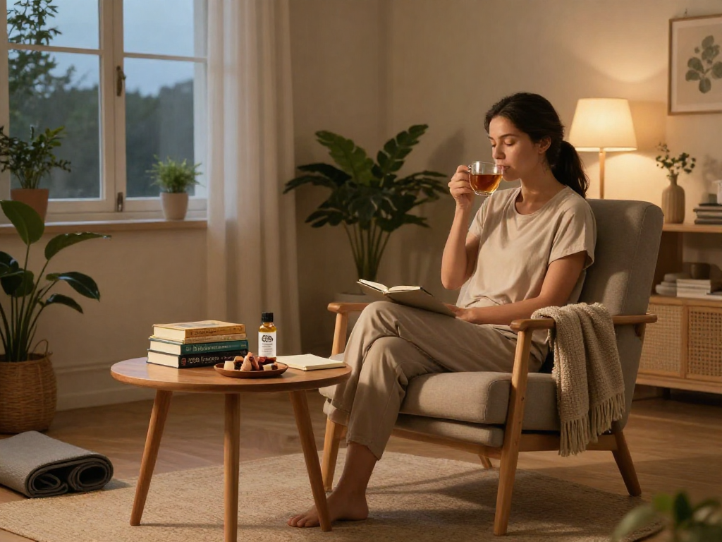 Buy edibles online with premium CBD infused herbal tea and wellness products in a cozy living room.