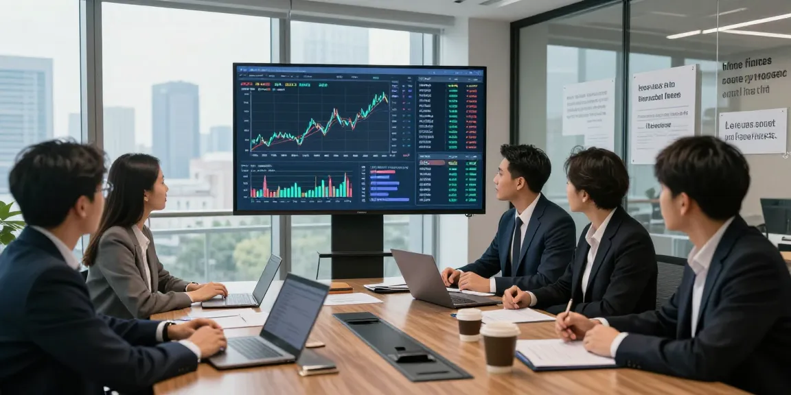 Financial analyst engaged in asset tracing discussions in a modern office setting