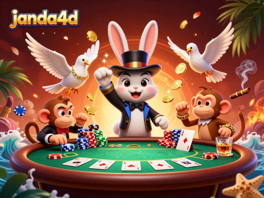 Join the magic of janda4d casino with a lavish poker scene featuring thrilling characters and elements.