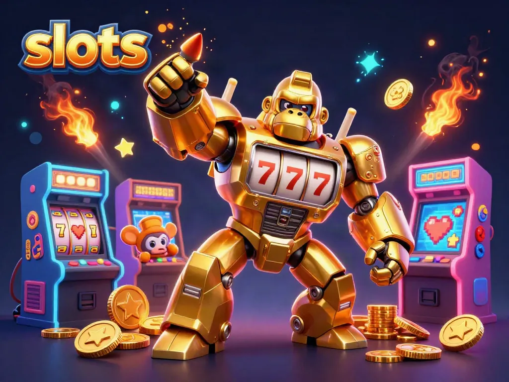 Experience thrilling slots action with a dynamic 3D gorilla mech and captivating game elements.