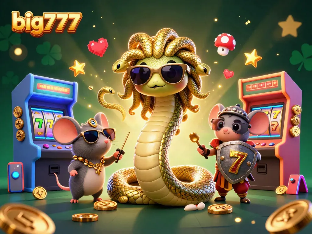 Experience big777's vibrant casino world with engaging characters like Medusa and arcade elements.