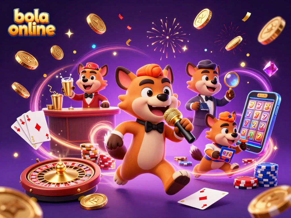 Bola online: Enjoy a vibrant comedy casino scene featuring animated hyenas with gold coins and jackpots