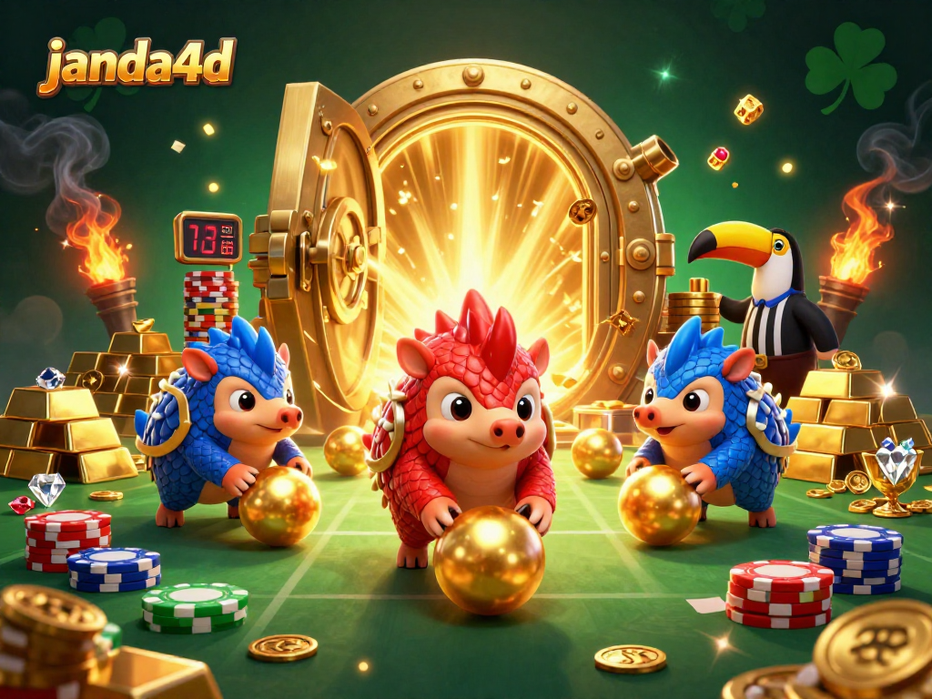 Engage with janda4d in this vibrant 3D scene featuring rival pangolins competing in a cosmic casino.