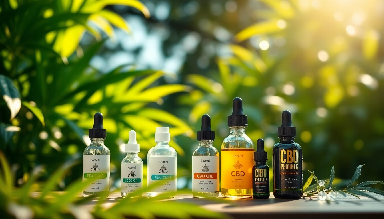 Showcase of CBD products surrounded by greenery highlighting natural benefits.