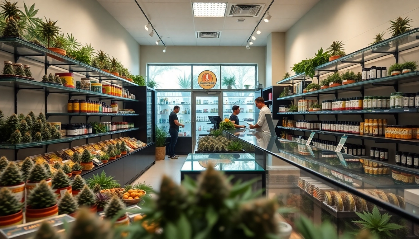 Engaging interior of a Weed Store showcasing a variety of cannabis products in a welcoming atmosphere.