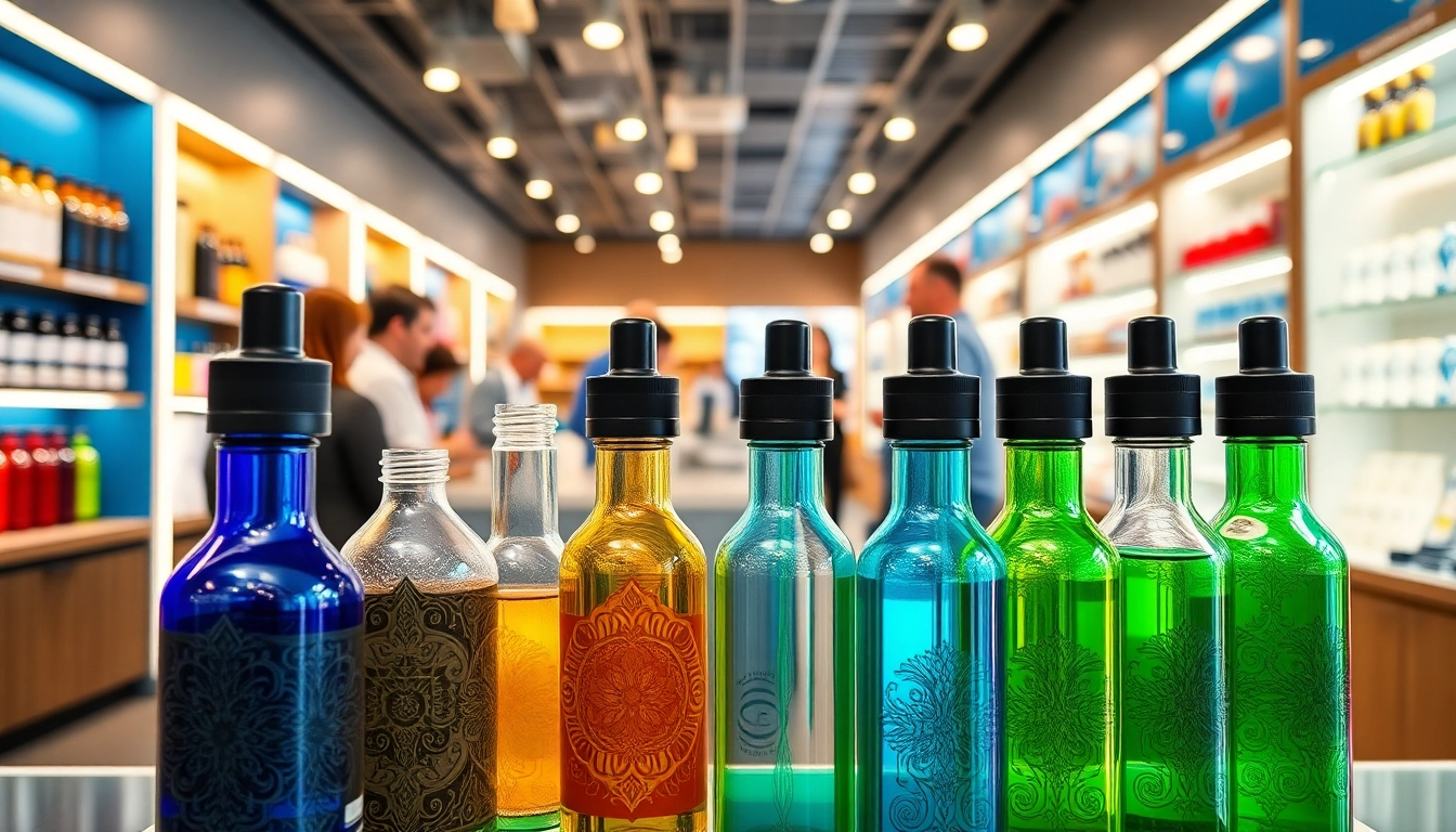 Showcase of Vape & E-Liquids with a vibrant selection of colorful bottles and devices
