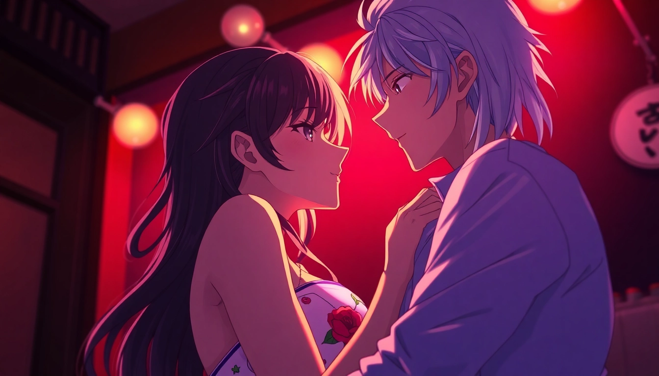 Dynamic anime characters in a romantic scene exploring anime sex themes with vivid colors and dramatic lighting.