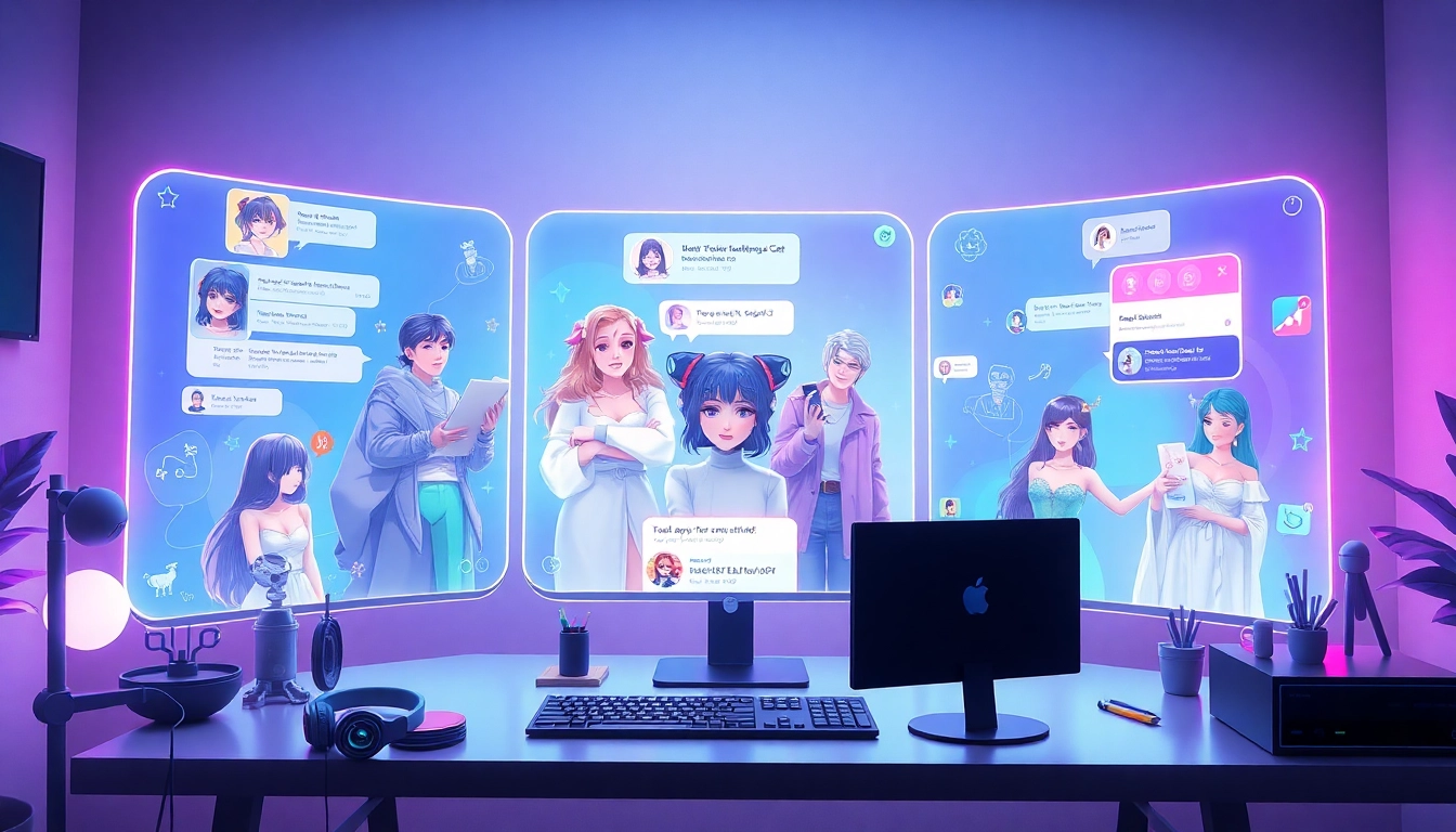 Interactive scene showcasing nsfw ai chat bots engaging users with vibrant visuals and a modern UI.