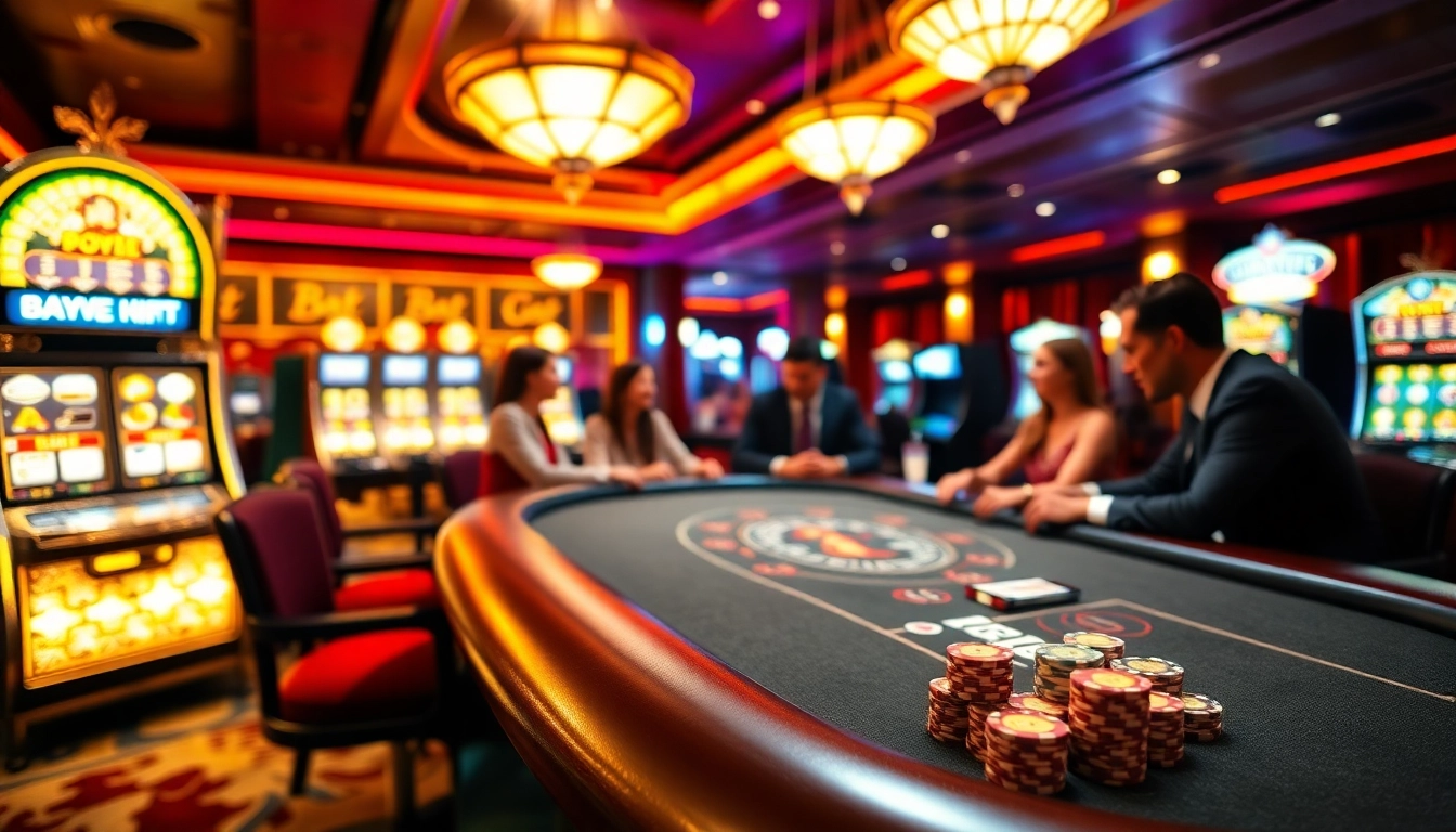 Bayvip players enjoying a thrilling game at a vibrant casino table.