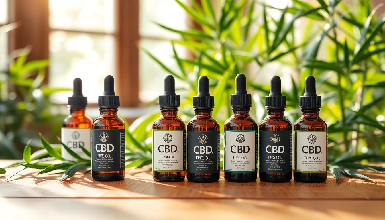 Depicting THC-free CBD oil bottles surrounded by hemp leaves, exuding a calming ambiance.
